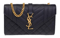 SAINT LAURENT ENVELOPE Cow Leather Shoulder Bag Crossbody Bag Small Size Women's Marine Blue