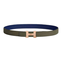 HERMES Rose Gold-Plated Leather Belts Women's Green Width 2.4CM
