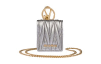 MIU MIU Matelasse Leather One Shoulder Crossbody Earphone Cases Women's Silver