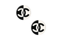 CHANEL Stud Earrings Women's Black White Two-Tone
