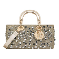 DIOR Lady D-JOY Sequins Embroidered Cow Leather Shoulder Bag Crossbody Bag Handbag Medium Size Women's Metallic