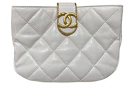 CHANEL Sheepskin Hobo Bag Shoulder Bag Crossbody Bag Small Size Women's White