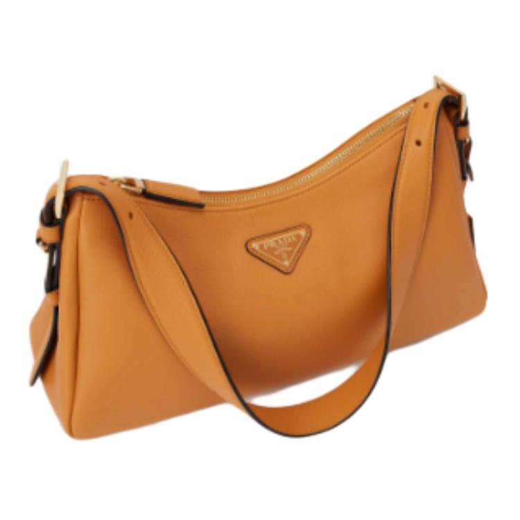 PRADA Aimee Cow Leather Shoulder Bag Medium Size Women's Brown
