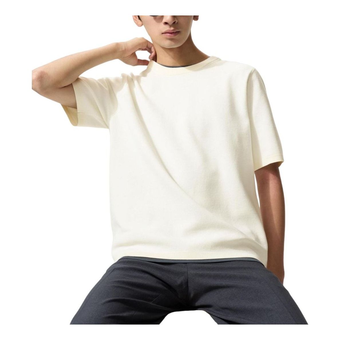 UNIQLO Washable Milano Ribbed Knitted T-Shirt 'White' 481726-01