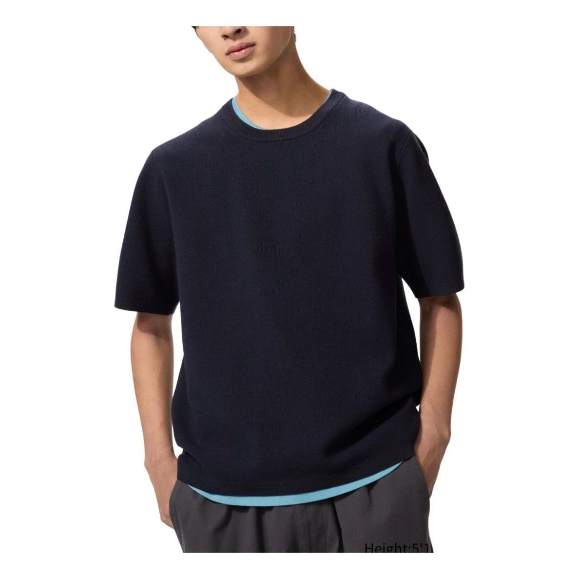 UNIQLO Washable Milano Ribbed Knitted T-Shirt 'Navy' 481726-69