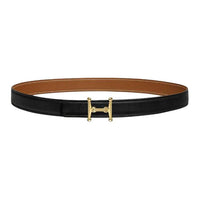 HERMES Calfskin Gold-Plated Metal Leather Belts Women's Black Width 2.4CM