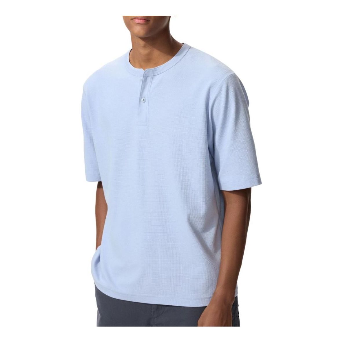 UNIQLO Dry Waffle Henley Neck T-Shirt Short Sleeve 'Blue' 483924-61