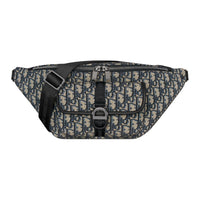 DIOR Embroidered Cotton With Calfskin Fanny Pack Men's Blue & Beige