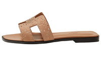 HERMES Oran Sandal Rhinestone Rose Suede Goatskin