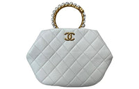 CHANEL Lambskin Handbag Regular Women's White