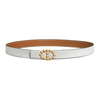 HERMES Gold-Plated Leather Belts Unisex White/Brown Width: 2.4cm
