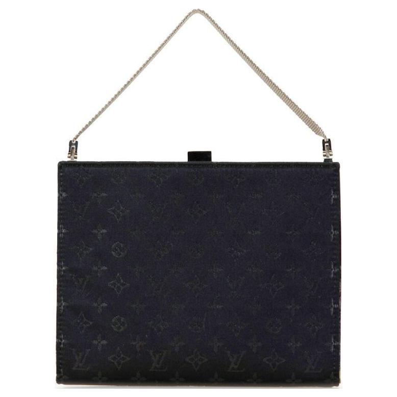 LOUIS VUITTON Satin Handbag Medium Size Women's Black