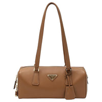 PRADA Leather Bowling Bag, Shoulder Bag Medium Size Women's Caramel