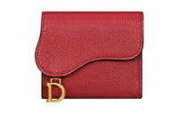 DIOR Saddle Goatskin Wallet Women's Lonely Flower Red