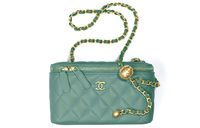 CHANEL Sheepskin Box Bag, Shoulder Bag, Crossbody Bag, Includes Mirror Women's Grass Green