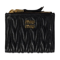 MIU MIU Matelassé Lambskin Wallet Trumpets Women's Black