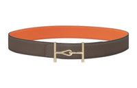 HERMES Vintage Gold Buckle Epsom Calfskin Double-Sided Leather Belt Men's Brown Width: 3.8cm