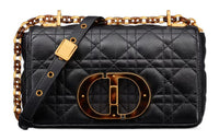 DIOR Caro Wicker Pattern Calfskin Crossbody Bag, Shoulder Bag Women's Black