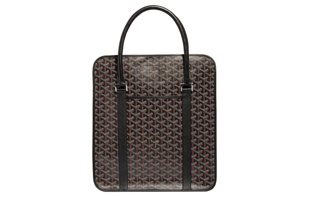 GOYARD Bourgogne Canvas With Leather Handbag Unisex Black