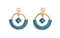 HERMES Metal Calf Leather Earrings Women's Denim Blue