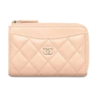 CHANEL Lambskin Card Holder Women's Beige