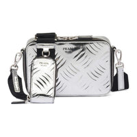 PRADA Brique Leather Crossbody Bag Shoulder Bag Men's Silver
