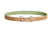 HERMES Pattern Pattern Cut-Out Decoration Smooth Buckle Leather Belts Women's Light Brown Width: 2.4cm
