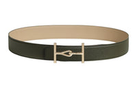 HERMES Cow Leather Leather Belts Men's Gray Green/Windbreaker Beige Width: 3.8cm