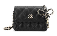 CHANEL Ribbon Chain Mini Cardholder Crossbody Black
