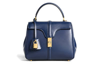 CELINE 16 Satin Cow Leather Handbag Women's Dark Blue