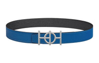 HERMES Silver Buckle Togo Calfskin Double-Sided Belt Men's Blue Width: 3.8cm