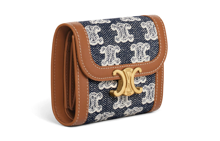 CELINE Triumphal Arch Denim Fabric Wallet Women's Marine Blue