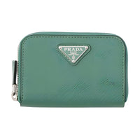 PRADA Saffiano Cow Leather Coin Purses Wallets Men's Salvia Green
