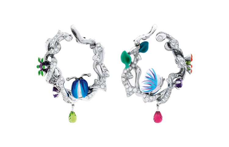 DIOR 18K White Gold Peridot Crystal Tourmaline Diamond 3.85 Ct Earrings Women's Silver