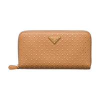 PRADA Stud Leather Wallet Large Size Women's Natural