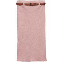 PRADA Belted Ribbed Cotton Midi Skirt