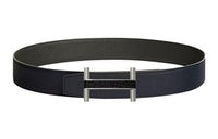 HERMES Elegant Silver Buckle Epsom Calfskin Double-Sided Belt Men's Blue Width: 3.8cm