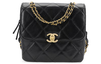 CHANEL 23P SS Sheepskin Backpack Women's Black