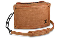 LOUIS VUITTON SOFT TRUNK Crocodile Leather Box Bag Chain Shoulder Bag Men's Brown