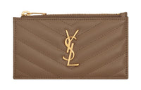SAINT LAURENT CASSANDRE Cow Leather Card Holder Women's Taupe