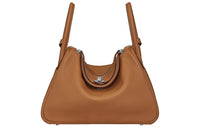 HERMES Lindy Cow Leather Handbag Women's Gold Brown