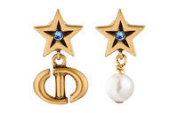 DIOR Metal Resin Faux Crystal Stud Earrings Women's Gold