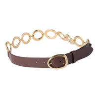 MIU MIU Leather Metal Calfskin Leather Belts Unisex Brown Width 3.3cm