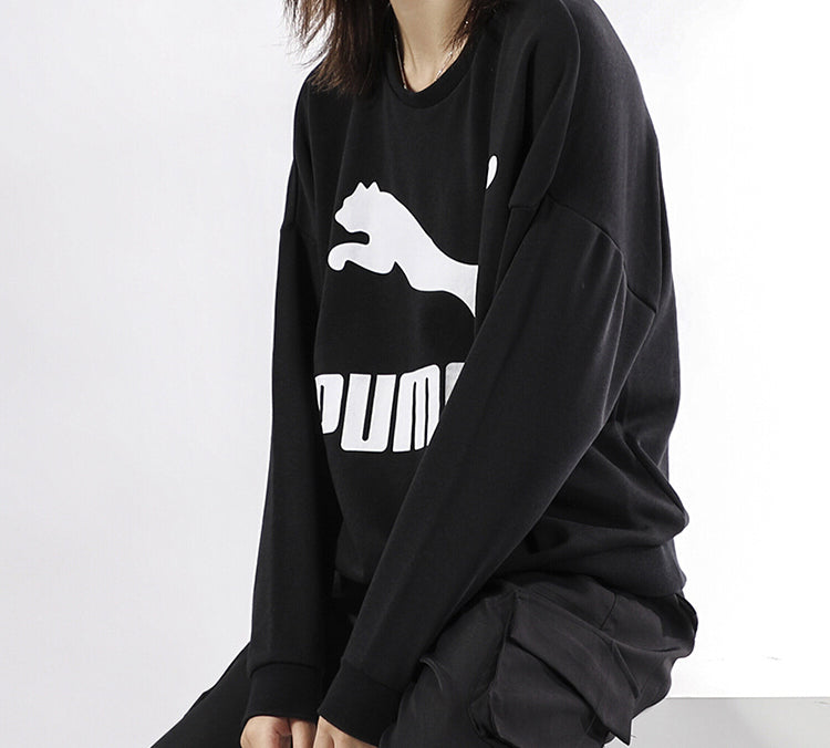 (WMNS) PUMA Classics Logo Crew Round-neck Sweatshirt Black 577609-01