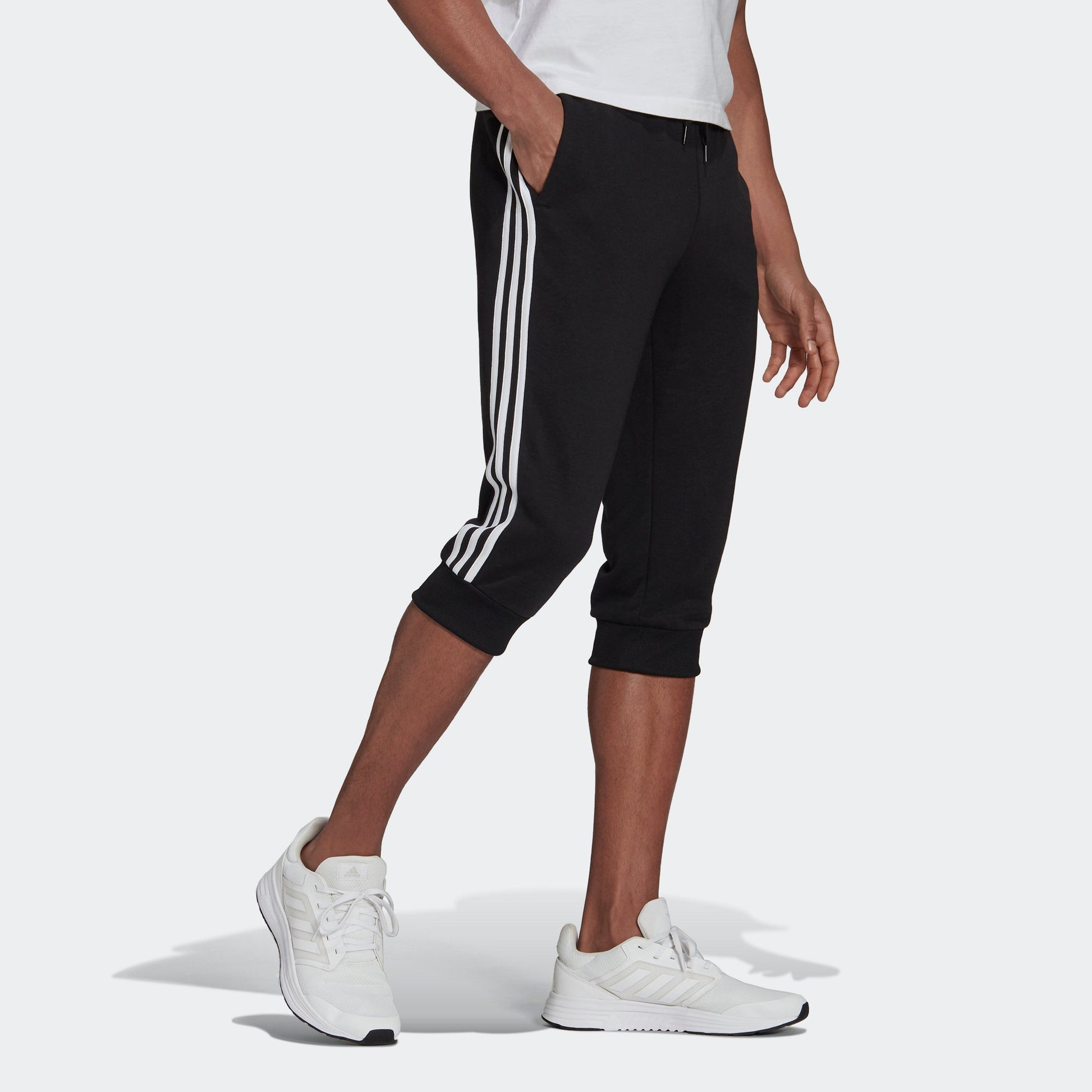 adidas M 3s Ft Tc 34pt Logo Embroidered Stripe Knit Bundle Feet Cropped Pants Black GK8987