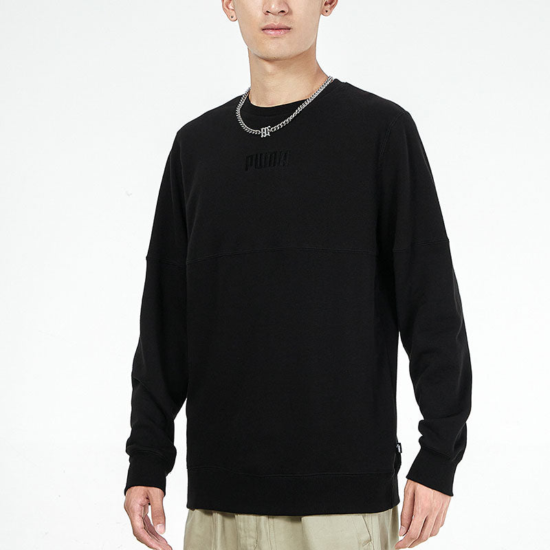 PUMA Solid Color Logo Sports Round Neck Pullover Black 846409-01