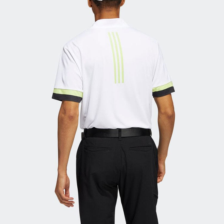 Men's adidas V Neck Colorblock Stripe Logo Pullover Short Sleeve Japanese Version White T-Shirt HI4754