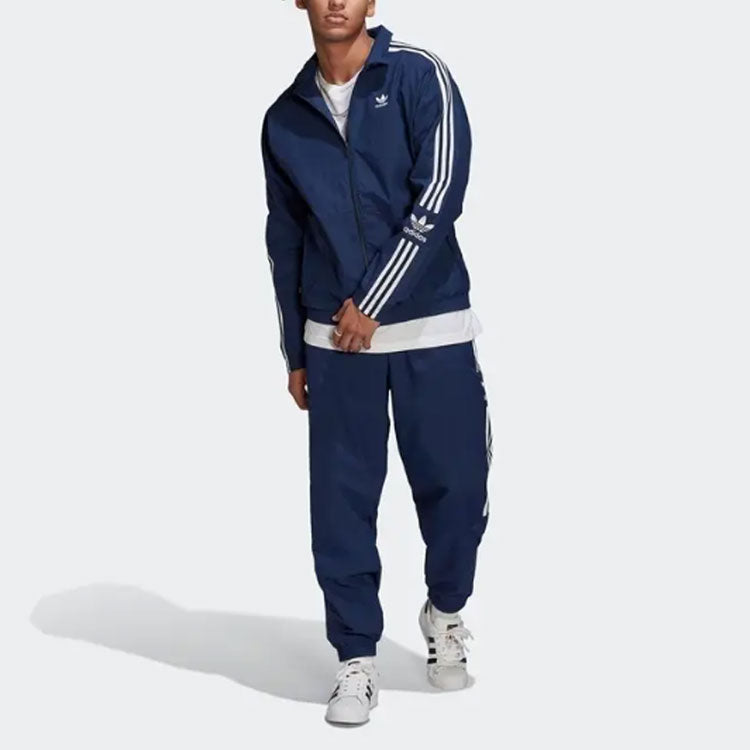 Men's adidas originals Logo Printing Side Classic Zipper Stand Collar Sports Jacket Autumn Blue HL2189