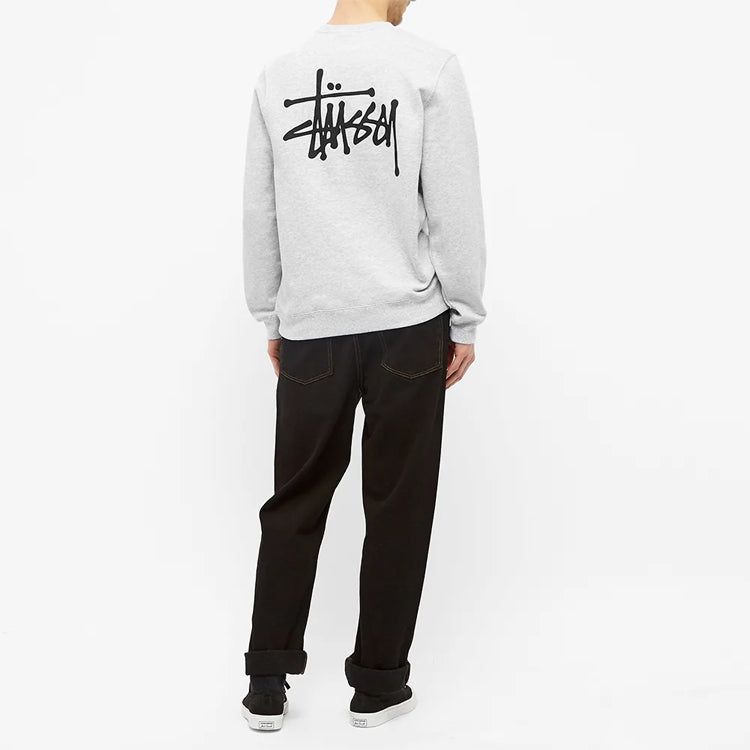 Men's Stussy Basic Back Large logo Round Neck Long Sleeves Gray 1914464ASHH