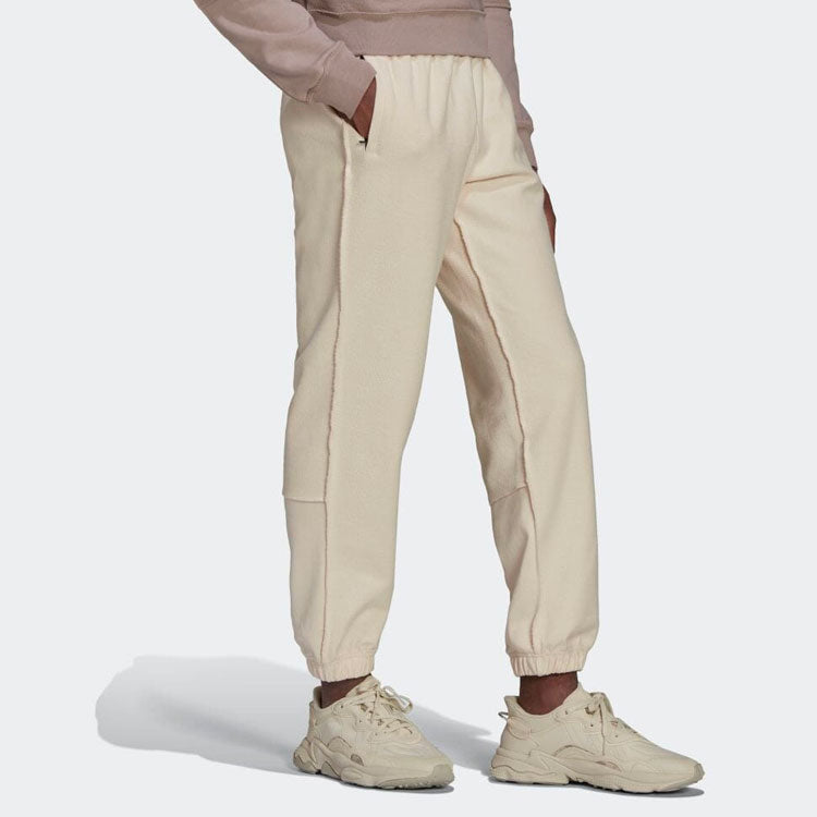 Men's adidas Solid Color Drawstring Lacing Bundle Feet Sports Pants/Trousers/Joggers Beige HP0435